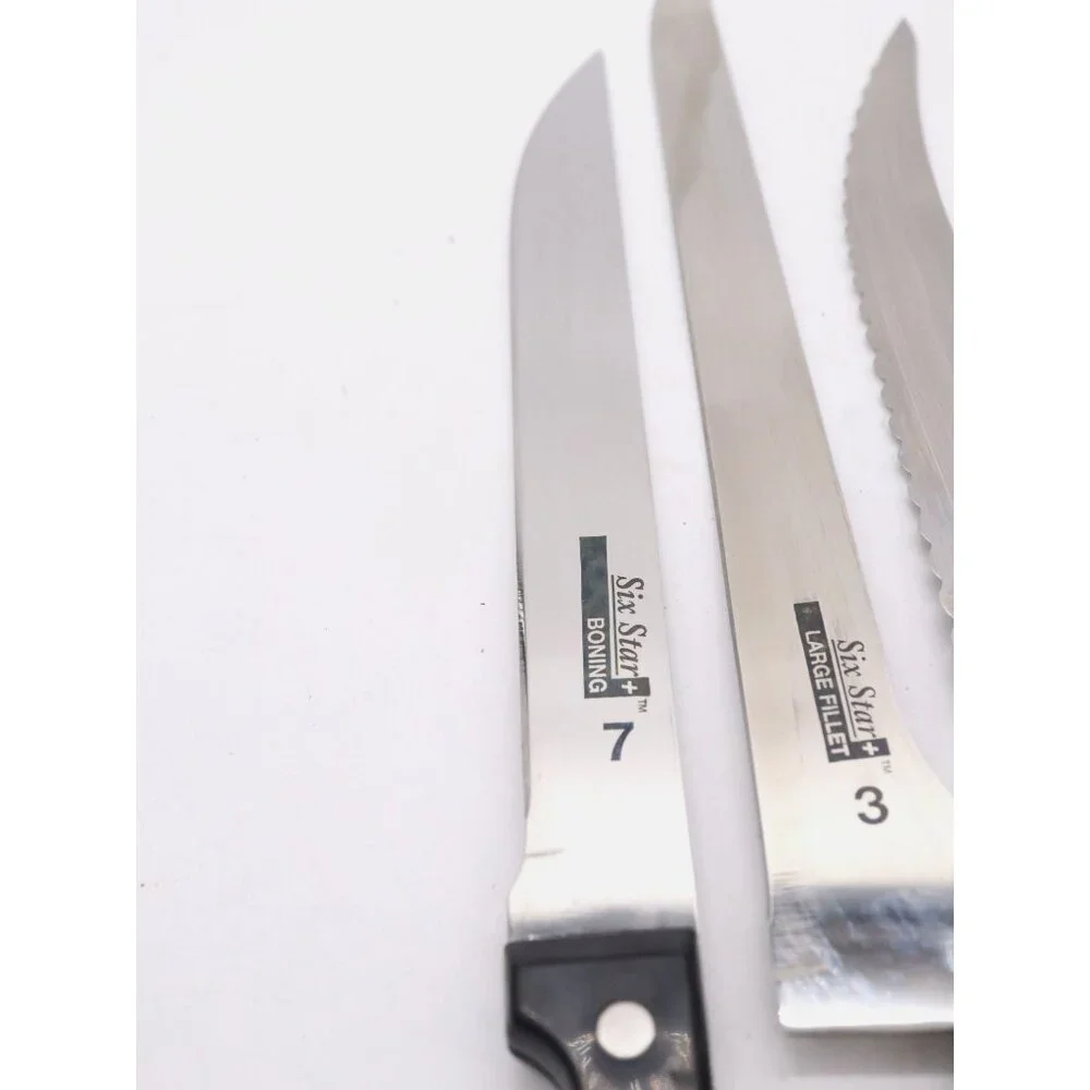 3 Ronco Six Star Knives - 3 Large Filet 7 Boning 8‎ Sportsman SS Full Tang